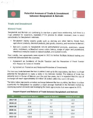 Trade Investment between Bahrain and Bangladesh